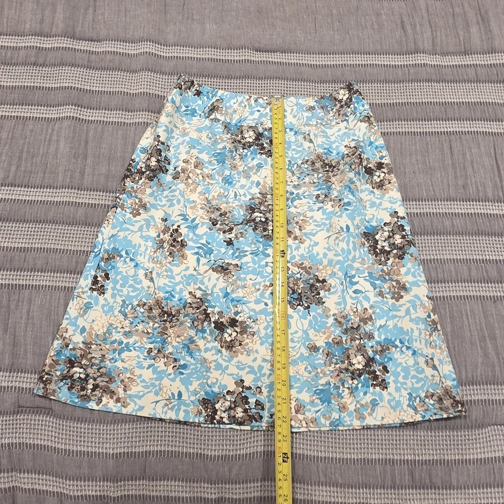Talbots Blue and Brown Floral A-Line Skirt